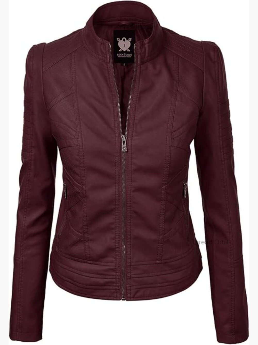 Slim Fit Faux Leather Moto Jacket - Womens Biker Coat Long Sleeve Zipper